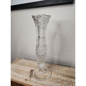 Cut Crystal Bud Vase 8.25" Sawtooth Queens Lace Vintage Czech